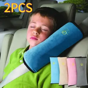 2PCS Universal Kid Car Pillows Head Protector Plush Cover Baby Sleeping Pillow Adjustable Auto Safety Seat Belt Shoulder Cushion