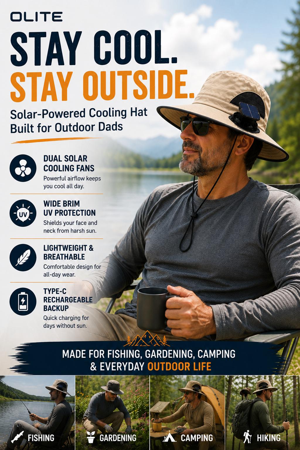 Men's Wireless Solar Fan Hat, Solid Wide Brim Sun Hat with 2 Cooling Fans & USB Charging for Fishing, Hiking - Men's Accessories, Father's Day Gift for Dad, Wireless Solar Hat Men's Wireless Solar Fan Hat, Solid Wide Brim Sun Hat with 2 Cooling Fans & USB Charging for Fishing, Hiking - Men's Accessories, Father's Day Gift for Dad, Wireless Solar Hat