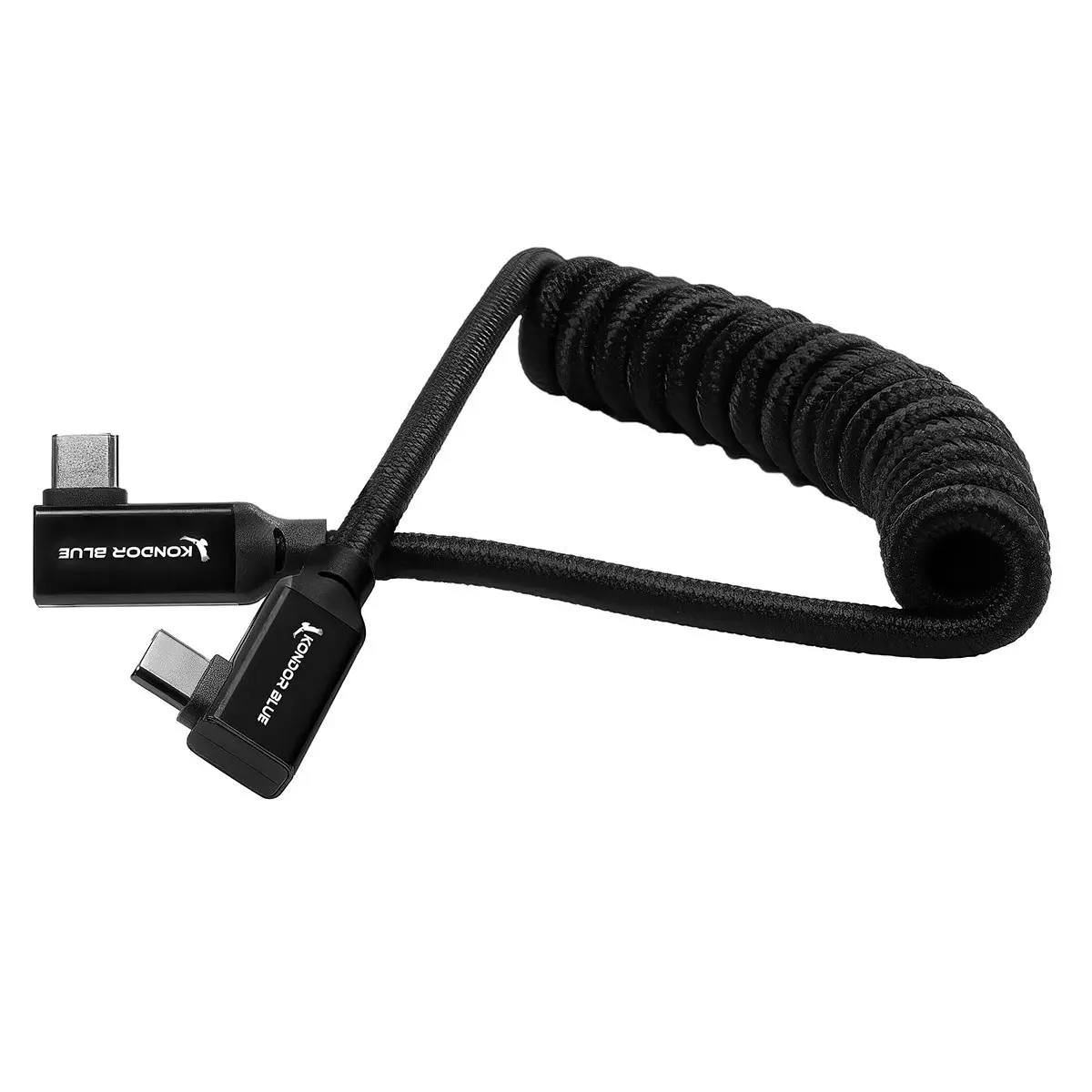 Kondor Blue 12-24in USB 3.2 Type-C Right-Angle Braided Coiled Cable - Raven Black, for Smartphone Charging, Electronic