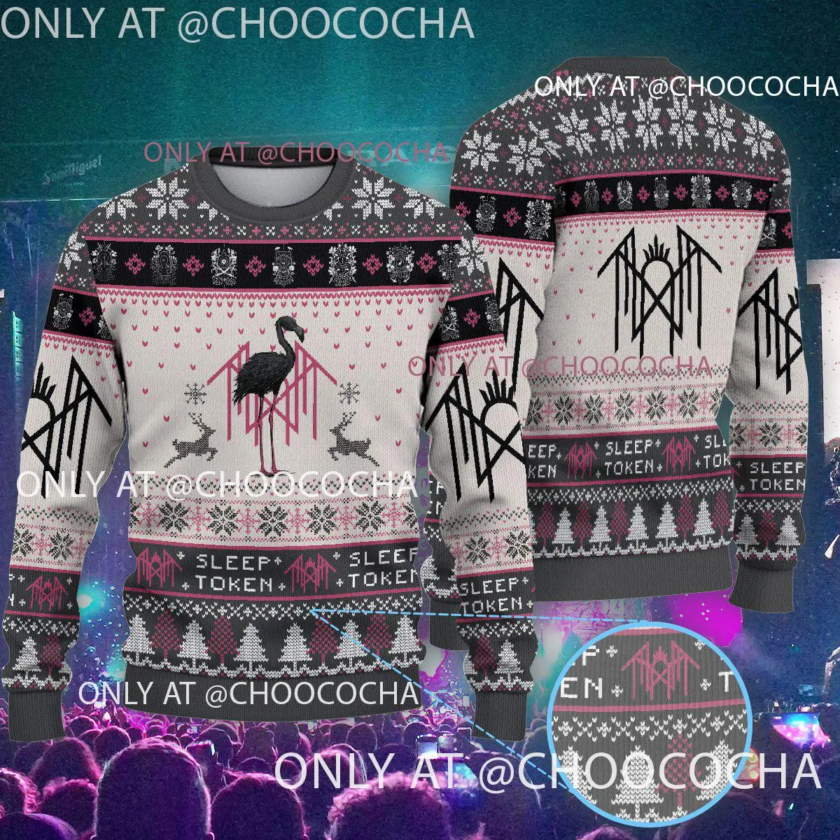 Men's Ugly Christmas Sweater with Rock Band Graphic, Casual Crewneck Pullover Top in a Soft Polyester Blend, Tops, Spandex, Classic, Knitted, Ugly Sweater, Fabric
