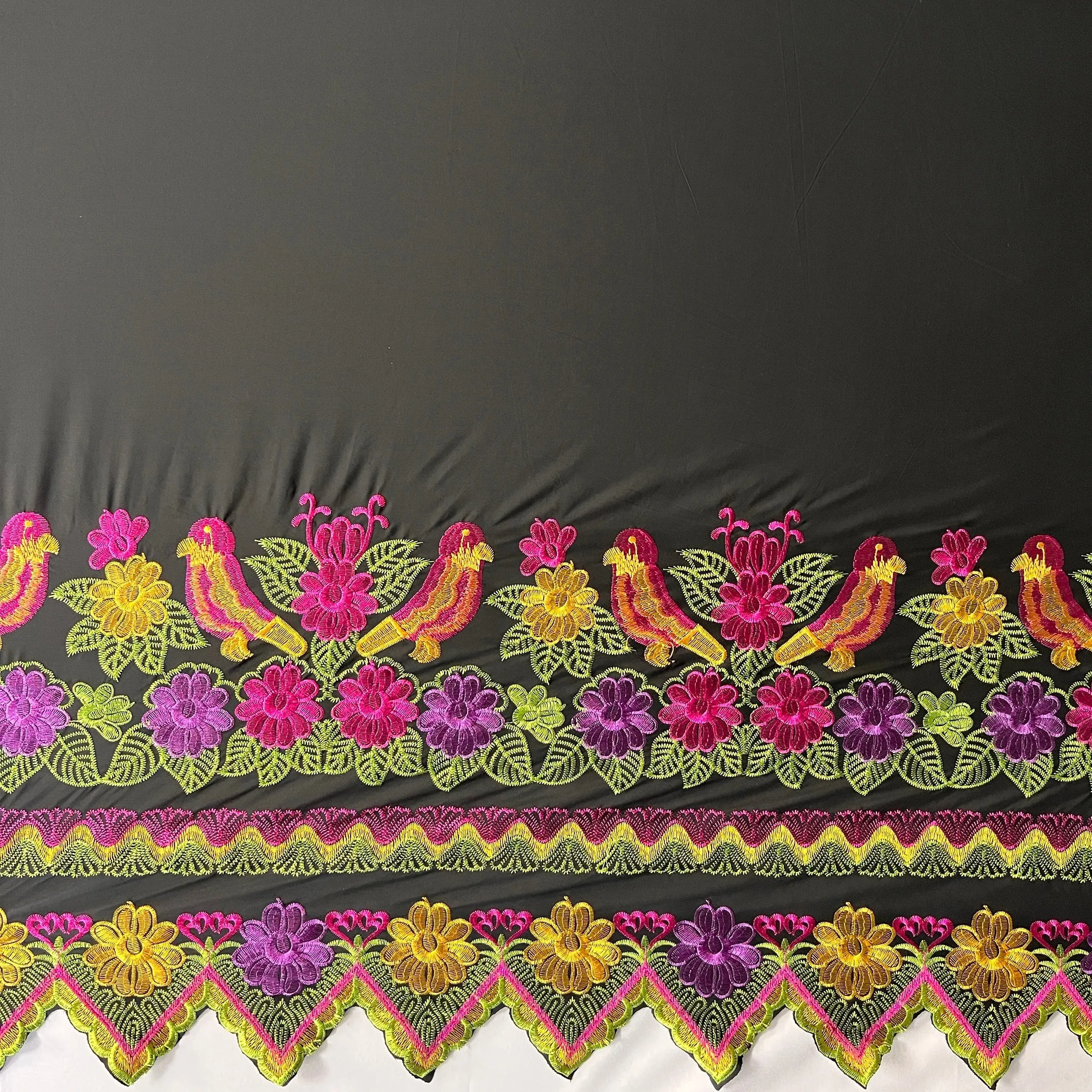 Polyester Fabric with Unique Floral Bird Embroidery, Islands-Themed Textile for Sewing & Soft Furnishings, Unique Pattern