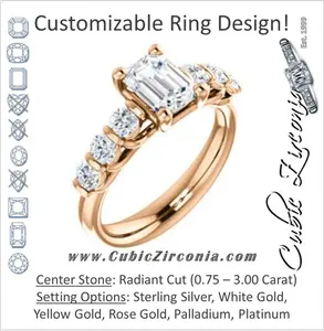 Cubic Zirconia Engagement Ring- The Adamari (Customizable 7-stone Radiant Cut Style with Round Bar-set Accents)