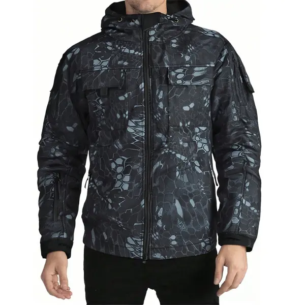 Men’s tactical outdoor workwear hooded functional jacket with adjustable hood and zippered pockets, abrasion-resistant Fleece Menswear Jackets Natural Tops