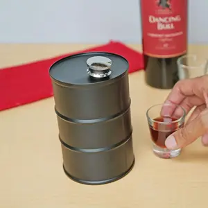 25 oz Matte Black Oil Barrel Shaped Large Capacity Stainless Steel Whiskey Liquor Hip Flask Drinkware Bottles Metal Stylish Bottled Beverage Container Tumblers Portable