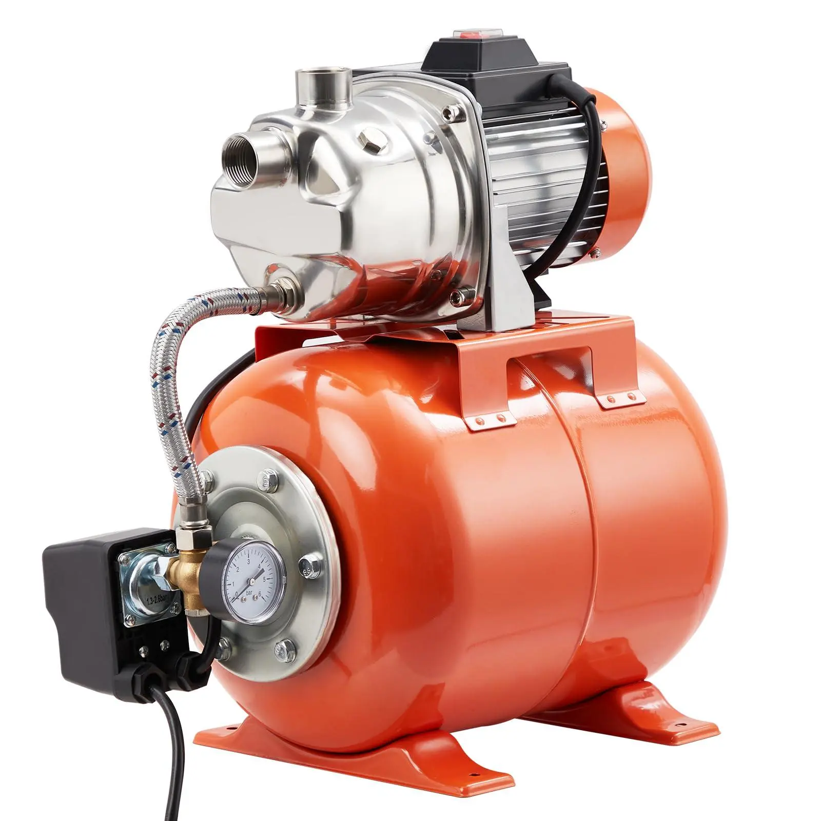 1.6HP Shallow Well Pump With Pressure Tank, 115V, Stainless Steel Irrigation Pump, Sprinkler Pump, Automatic Water Booster Jet Pump for Home, Garden, Lawn, Farm