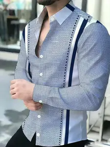 Men's Plaid Spliced Long Sleeve Shirt, Slim Design Business Casual Men's Top, Simple Fashion Trendy Shirt, Menswear