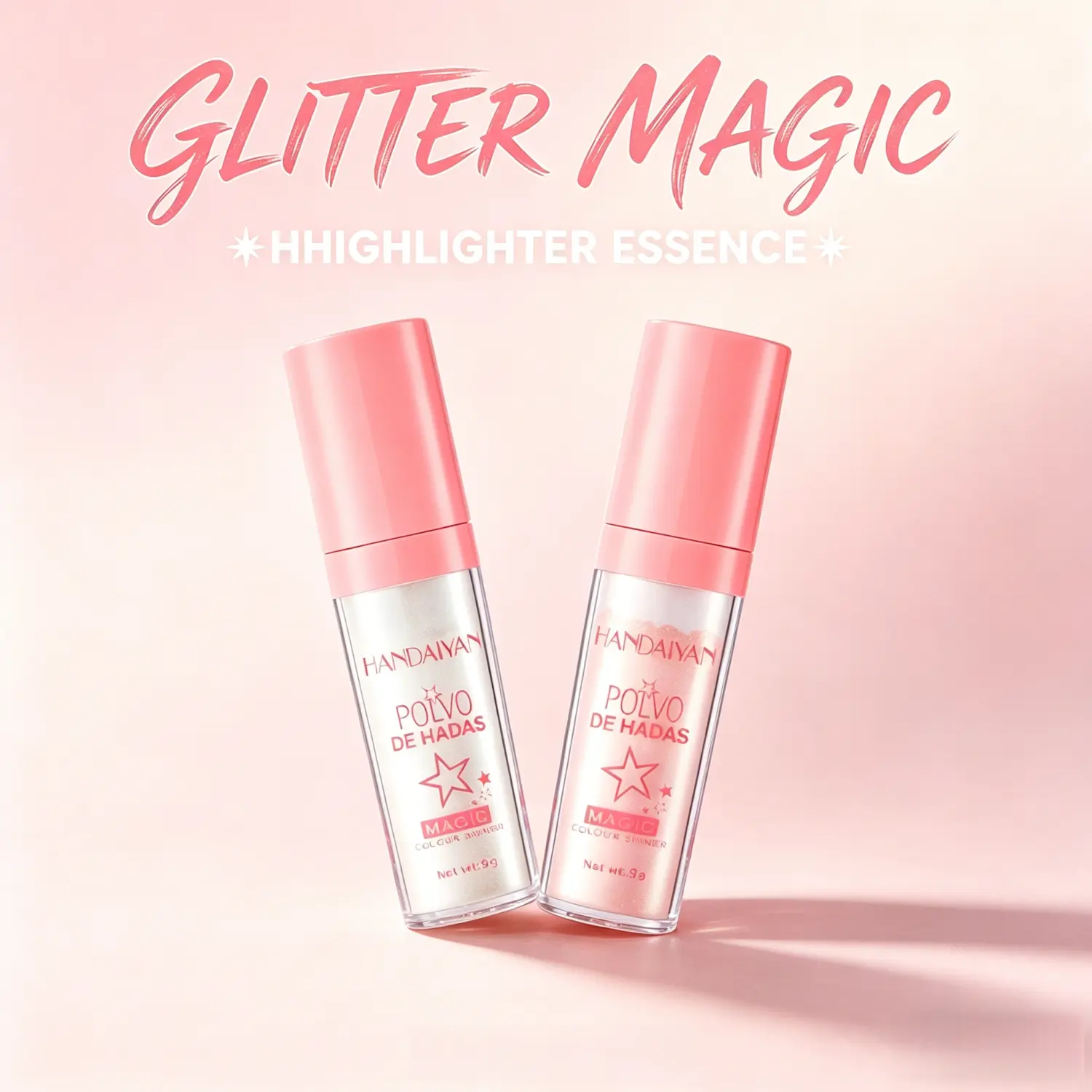 2-Pack Glitter Highlighter Stick - 30ml Blush Pink Cosmetic, Dab-On Sponge Tip, Long-Lasting Shimmer, Portable, Radiant Makeup Essential for Face, Parties, Date Nights, Lightweight, Glowing Makeup, Face & Body, All Skin Types