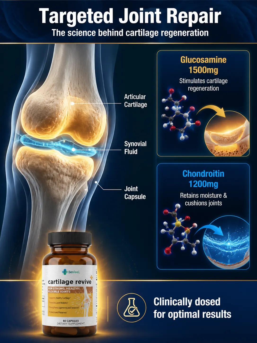 Joint Support Supplement with Glucosamine Chondroitin MSM Turmeric — 4-in-1 Formula, 1500mg, Cartilage Repair & Joint Pain Relief, 60 Capsules for Adults & Seniors, Non-GMO Gluten-Free