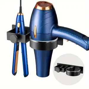 1 wall mounted hair tool storage rack, non perforated bathroom storage rack, suitable for hair dryers, straighteners, and curling irons, lightweight hair accessory storage rack with towel hooks, suitable for various hairstyles, layered rack design, b