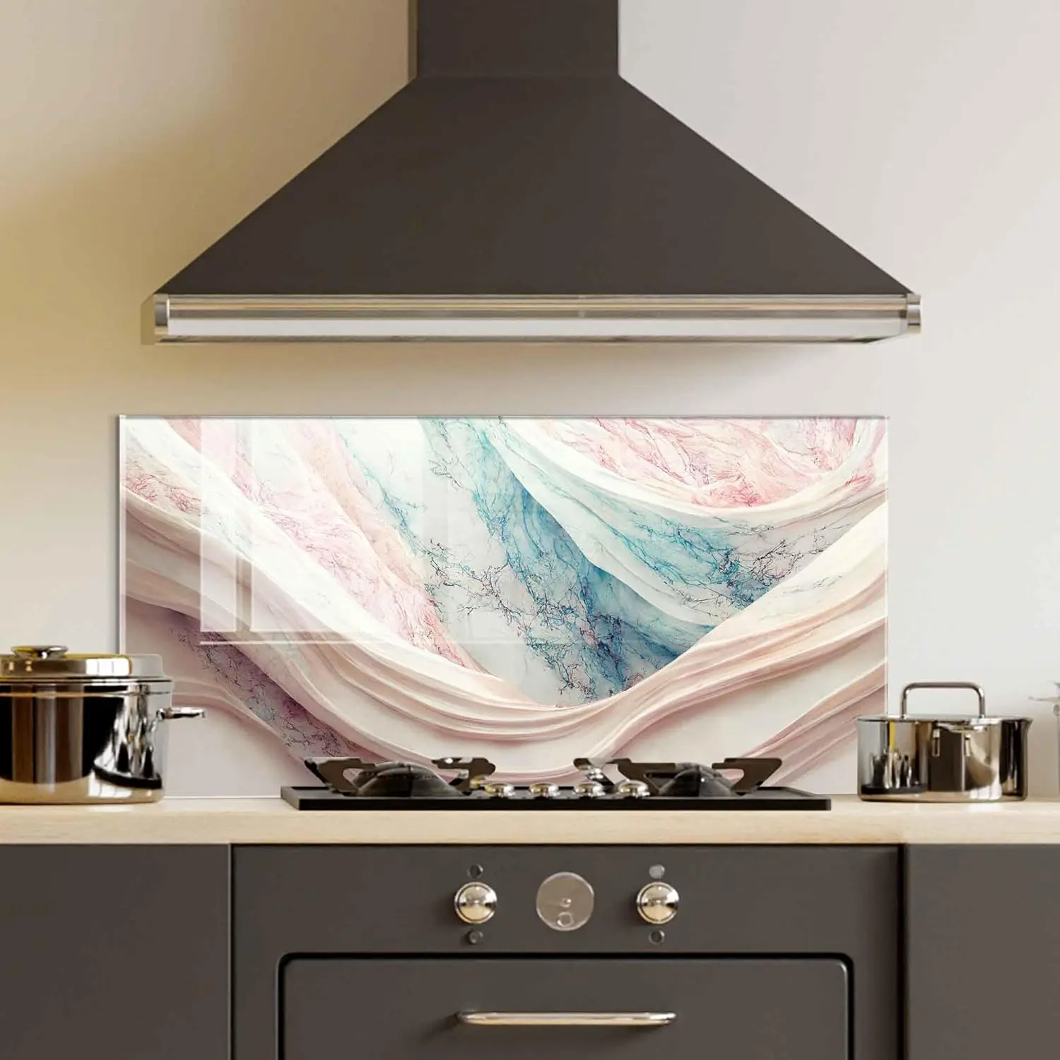 GCKG Abstract luxury marble Marbling texture pastel pink mint green colors Tempered Glass Kitchen Backsplash, Stove Back Cover, Stove Splashback, Cutting Board, Kitchen Wall Decor