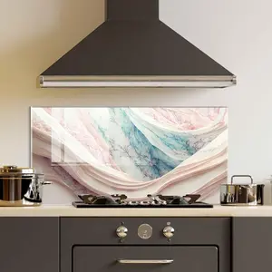 GCKG Abstract luxury marble Marbling texture pastel pink mint green colors Tempered Glass Kitchen Backsplash, Stove Back Cover, Stove Splashback, Cutting Board, Kitchen Wall Decor