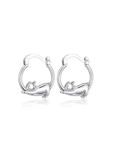 14K White Gold Plated French Bulldog Hoop Earrings Dog huggie Earrings Gifts for Women Hypoallergenic