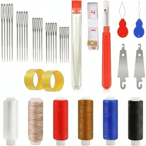 40 count Stainless Steel Hand Sewing  Kit with 25 Big Eye , 6 Color Thread 110 Yards Each, Sewing Kit for Beginners & Travel Repair, Thimbles, Seam Ripper, Tailor Measuring Tape, Threaders