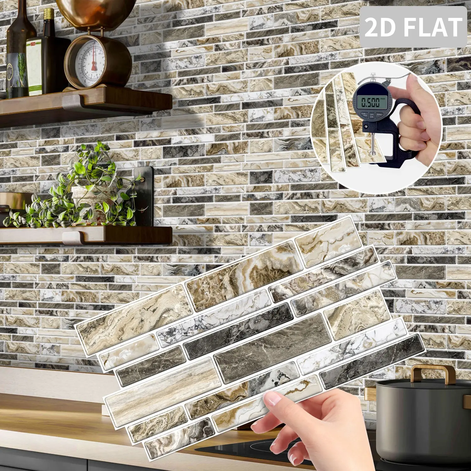 (12pcs/24pcs/48pcs) Peel and Stick Splashback Tile Stickers, Artificial Marble Waterproof Oil-proof Wallpaper, Suitable for Kitchen, Bathroom, Wall Decoration, 12cm x 24.6cm, Home Decor