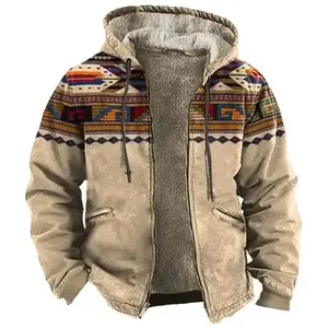 Men Jacket Cardigans Native Aztec Buffalo Coats Festival Printed Thick Outdoor Hunting Fleece Winter Casual Streetwear Clothing