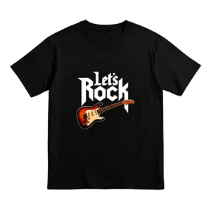 Men's Short-Sleeve Custom Let's Rock Electric Guitar POD T-Shirt - 70s Rock Nostalgia Festival Wear Costume Breathable Menswear Casual Classic Distressed Golden Gradient Fabric