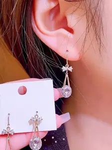 Water Drop Bow Zircon Earrings, Ultra-Shiny Luxury Small-Batch Women's Jewelry, Fashionable Diamond Studs for Mom Girlfriend Gift