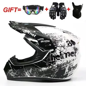 Four Season Motorcycle Off-Road Helmet Men Women Electric Bike Helmet Mountain Bike Off-Road Helmet Racing Car  Windproof Breathable Safety Gear 4-Piece Set with Goggles Gloves Mask