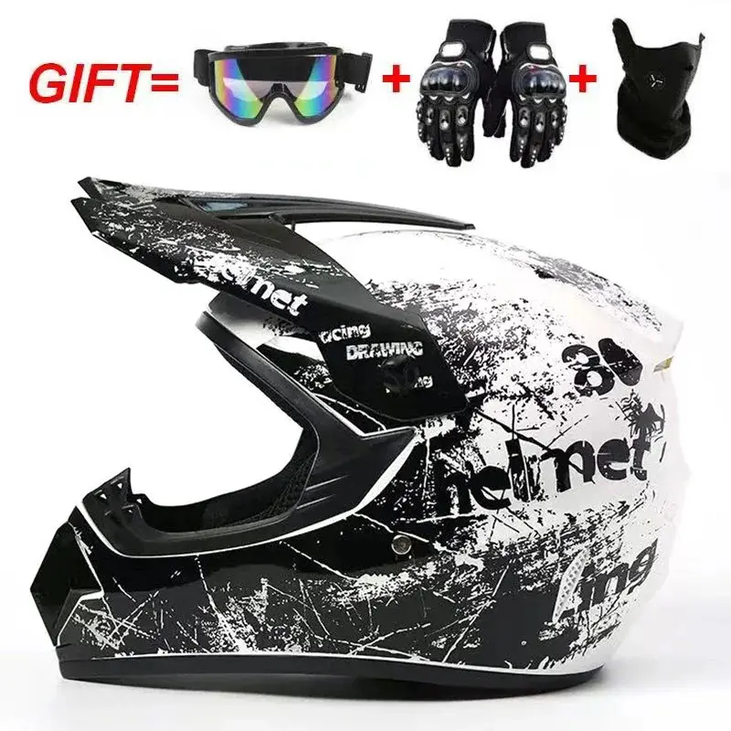 Motorcycle helmet - Off-road helmet - Mountain bike downhill helmet - Mountain motorcycle off-road helmet - Encapsulated helmet，Limited Edition Floral Full Face Motocross Helmet with Goggles Gloves & Full Coverage , DOT Certified Safety Helmet for Adult t