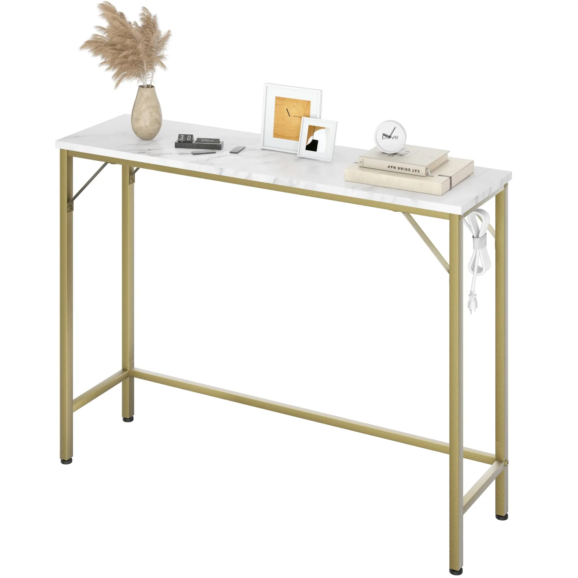 【GARVEE】39.3" Industrial Console Sofa Table with Power Outlets and USB Ports, Multi-Functional Entryway and Couch Table for Living Room, Hallway, Bedroom in Elegant Golden Finish