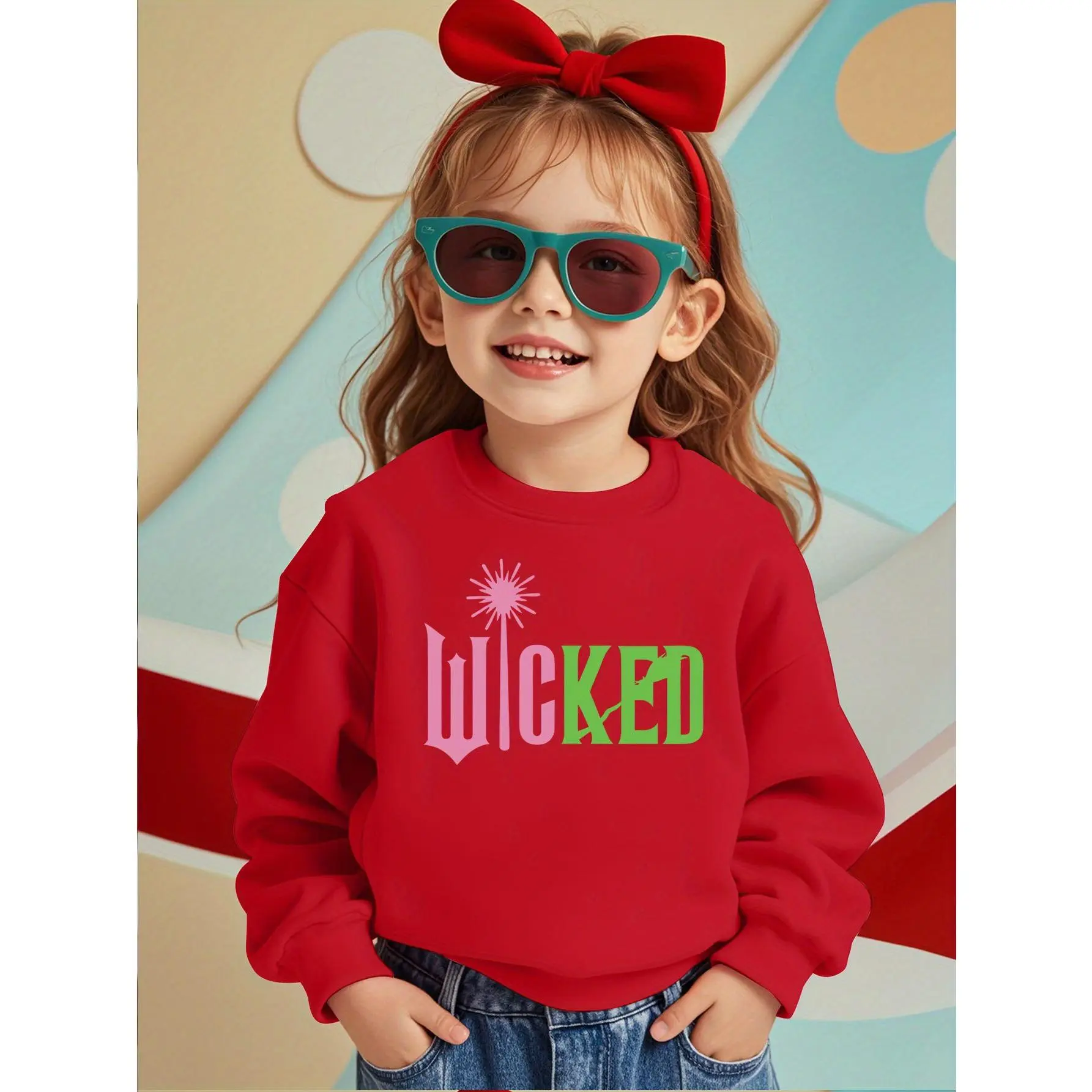 ' WICKED & Fireworks Print Sweatshirt -  Round Neck Sweater with WICKED Lettering, Casual Fall/Winter Sweater for & Playdates, Easy-Care Kids' Sweater (Hand Wash/Dry Clean) - Non- Style for Themed Events & Cool