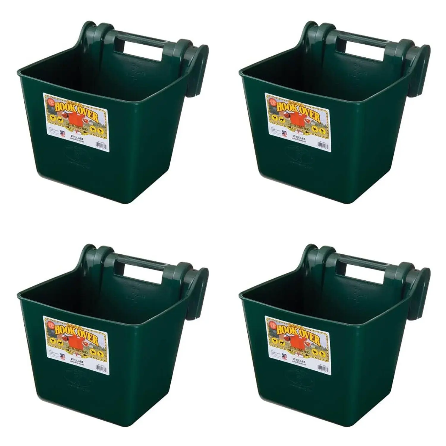 Little Giant Heavy Duty 15 Quart Mountable Plastic Hook Feeder, Green (4 Pack)