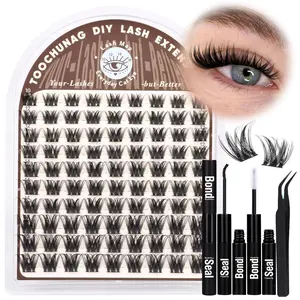 90pcs Eyelash Extension Kit, Wispy Fluffy D Curl Lashes, Natural Look, DIY False Lashes, Includes Glue and Tweezers, 10-16mm