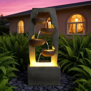 37.6" H 4-Tier Cascading Water Fountain, Indoor Outdoor Resin Water Feature with Low-Noise Pump, Retro Floor Waterfall Fountain for Garden Patio Home Zen Decor