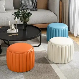 Modern minimalist Ottoman stool, fashionable shoe changing stool, Foot rest stool, minimalist leather, round cushioned seat, space saving organizer, essential for living room/bedroom, small apartment decoration