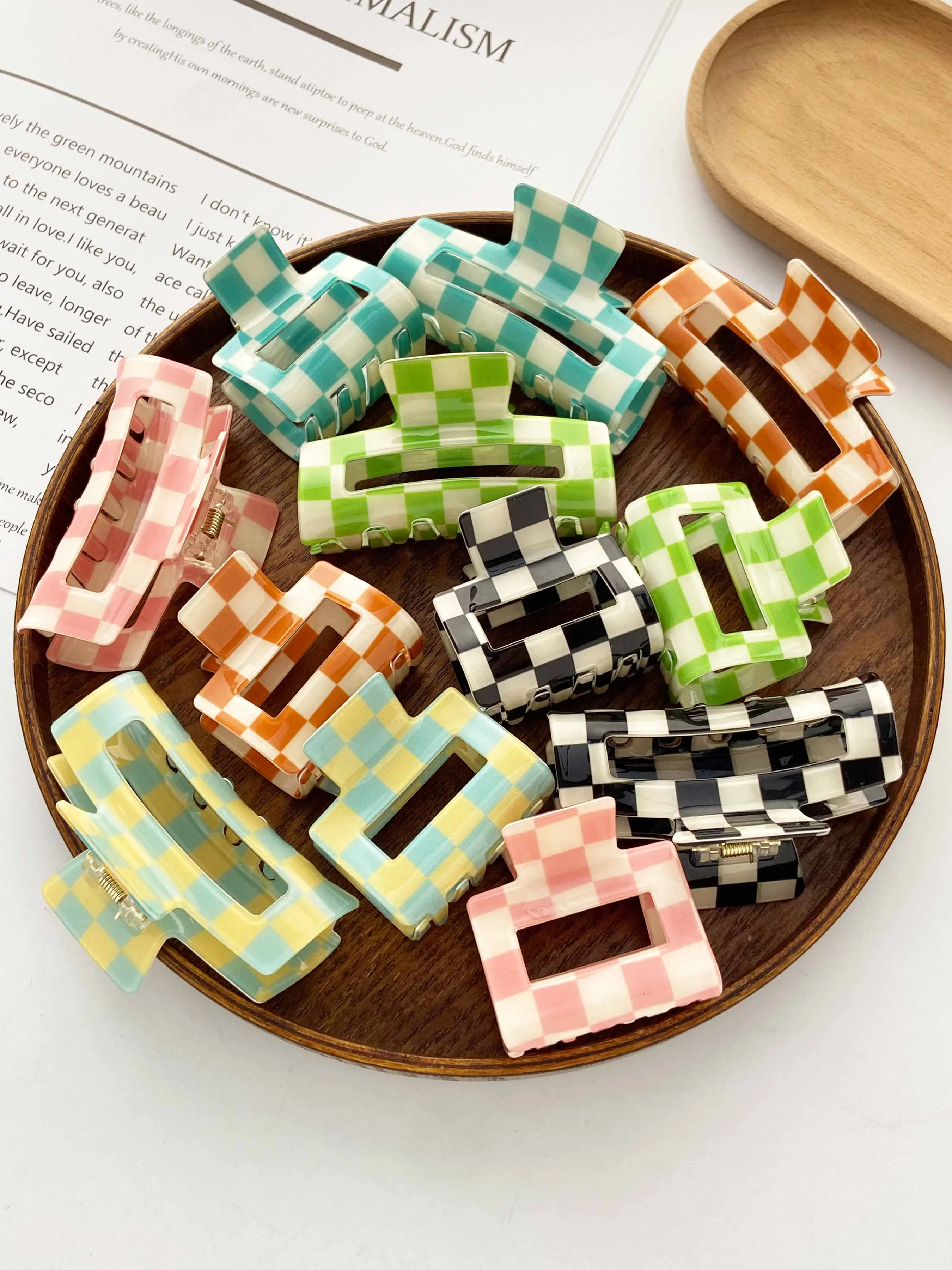 Checkerboard Pattern Hair Claws, Casual and Versatile Hair Accessories for Women, Minimalist Headwear Suitable for Thick Hair, Flat Claw Clips, Claw Clip Pack