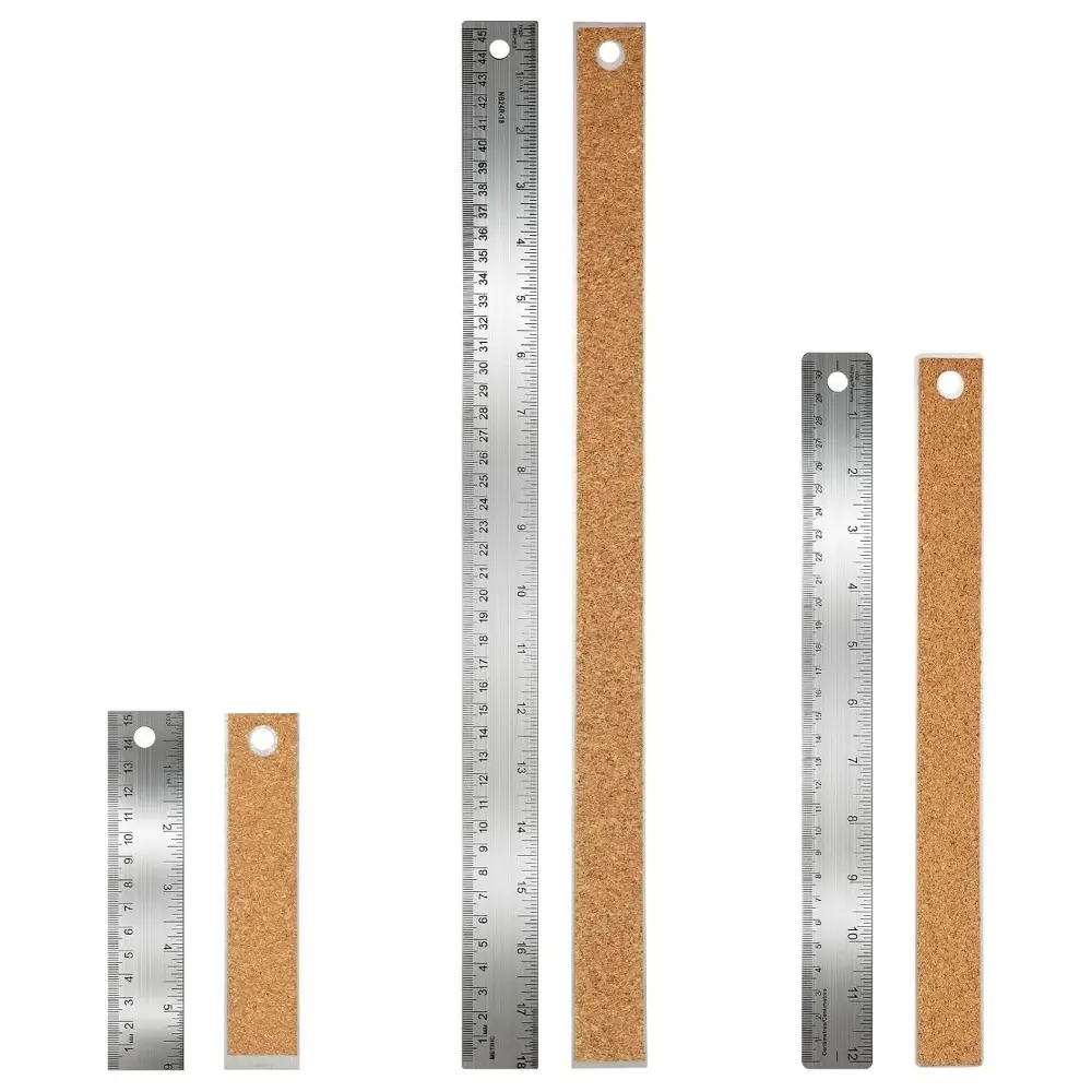 summerwins Stainless Steel Metal Ruler with Non-Slip Cork Backing - 6/12/18-Inch Measuring Marking Tool for Home Supplies