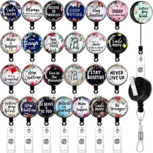 26 count Funny Badge Reels Retractable Bulk with Motivational Quote CNA Week Appreciation Gifts Phlebotomy Badge Holder Decorative Reel with  Clip for Office Worker  Nurse Gifts Bulk