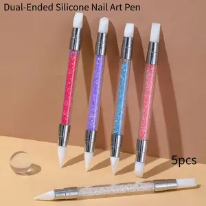 5pcs/lot Dual-Ended Silicone Nail Art Pen Set, Professional Manicure Tools for Embossing, Sticker Application, 3D Sculpting, Blending, Mirror Powder Application & Nail Design