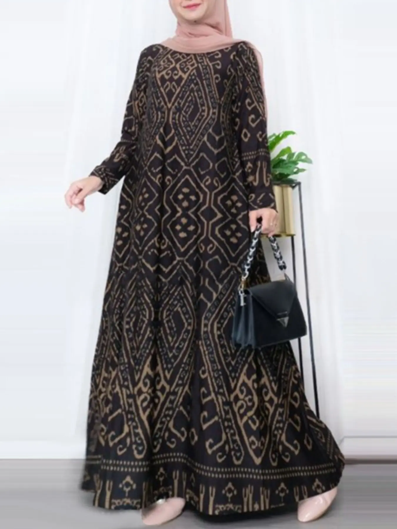 ZANZEA Women's Casual Dress, Ethnic Print Bohemian Long Design, Perfect for Daily, Stylish and Comfortable Fashion, Modest Dresses