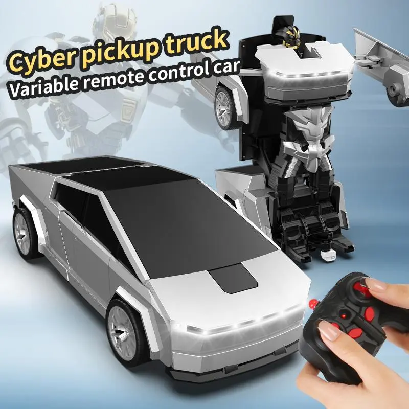 Transformable Remote Controlled Car Rc Vehicle for Boys Aged 4-12, 2.4GHz 1:18 Scale Robot Toy, One-Touch Transform & 360° Rotation, Cyber Truck Gift