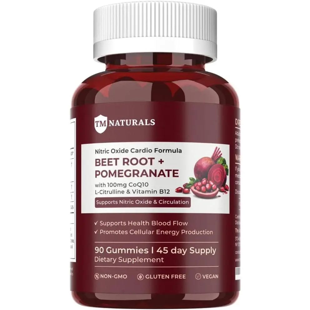 Beet Root Gummies with Pomegranate, CoQ10, L-Citrulline & B12 – Nitric Oxide Support for Circulation, Energy & Blood Flow – 45 Day Supply, Vegan, Non-GMO