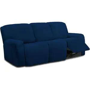 8 Pieces Microfiber Stretch Sectional Recliner Sofa Slipcover Soft Fitted Fleece 3 Seats Couch Cover Washable Furniture Protector with Elasticity for Kids Pet(Recliner Sofa, Navy)