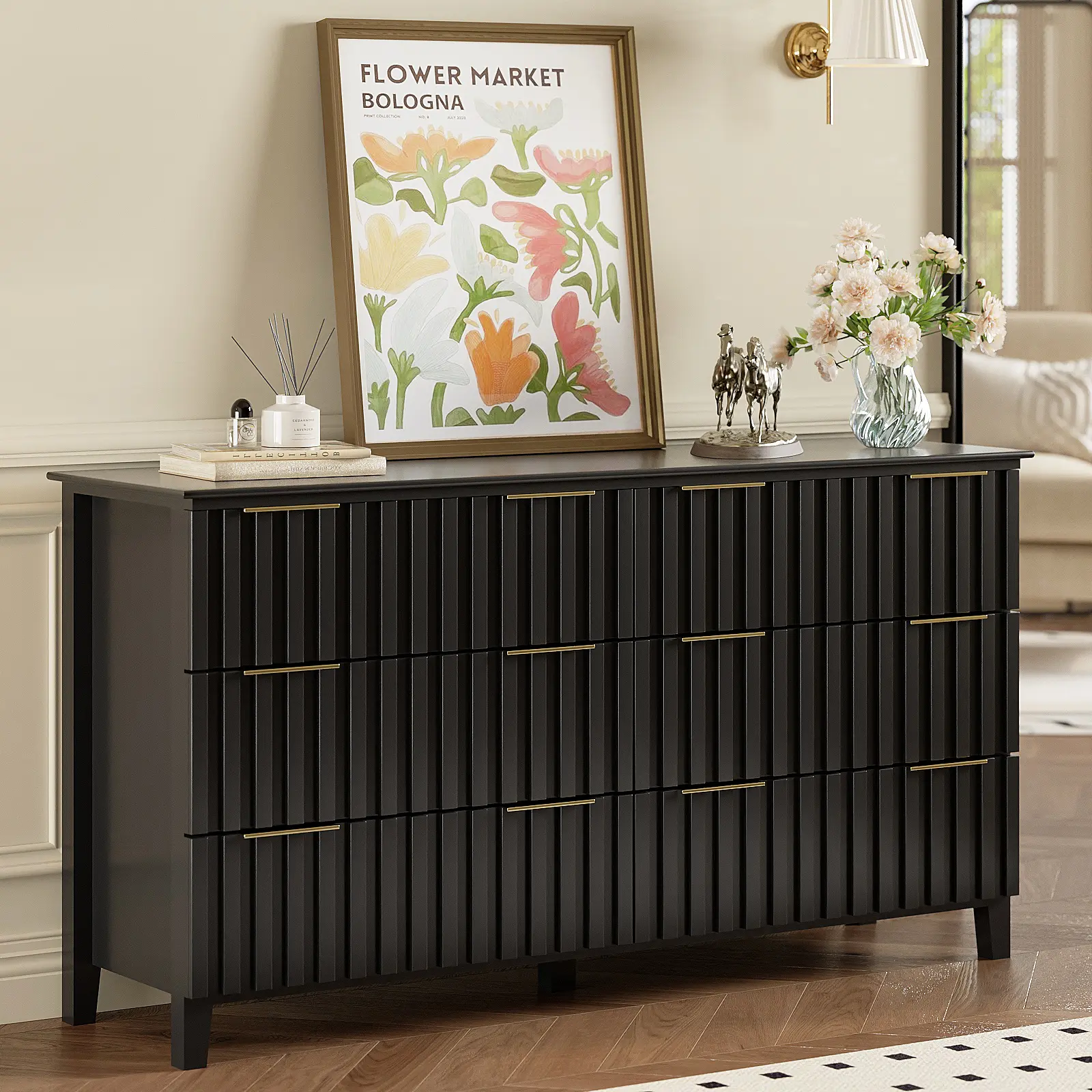 Grid door 6-drawer cabinet, bedroom dresser with drawers, wardrobe grid door drawer cabinet, living room TV cabinet, entrance hall tree-shaped furniture with wooden drawer tops, entrance furniture cabinet for baby room