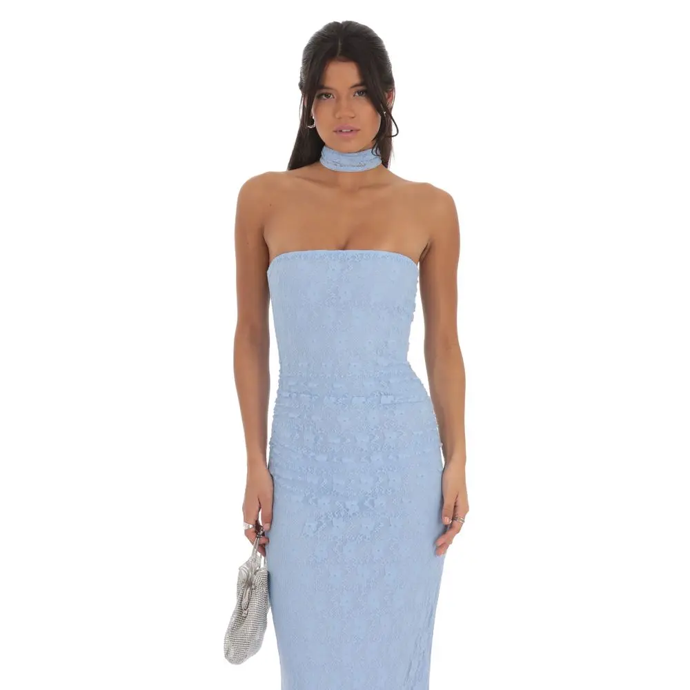 Scarf Lace Maxi Dress in Sky Blue - TikTok Shop