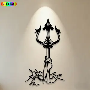 1pc Trident Metal Wall Art, Modern Wall Art, Mythical Trident Statue Mural, Ideal Gift for Halloween, Mythology Enthusiasts, Rust-Resistant Metal Wall Decor Wall Sculptures, Perfect for Outdoor Fence & Indoor Wall Decor, Bold Mythic Decor
