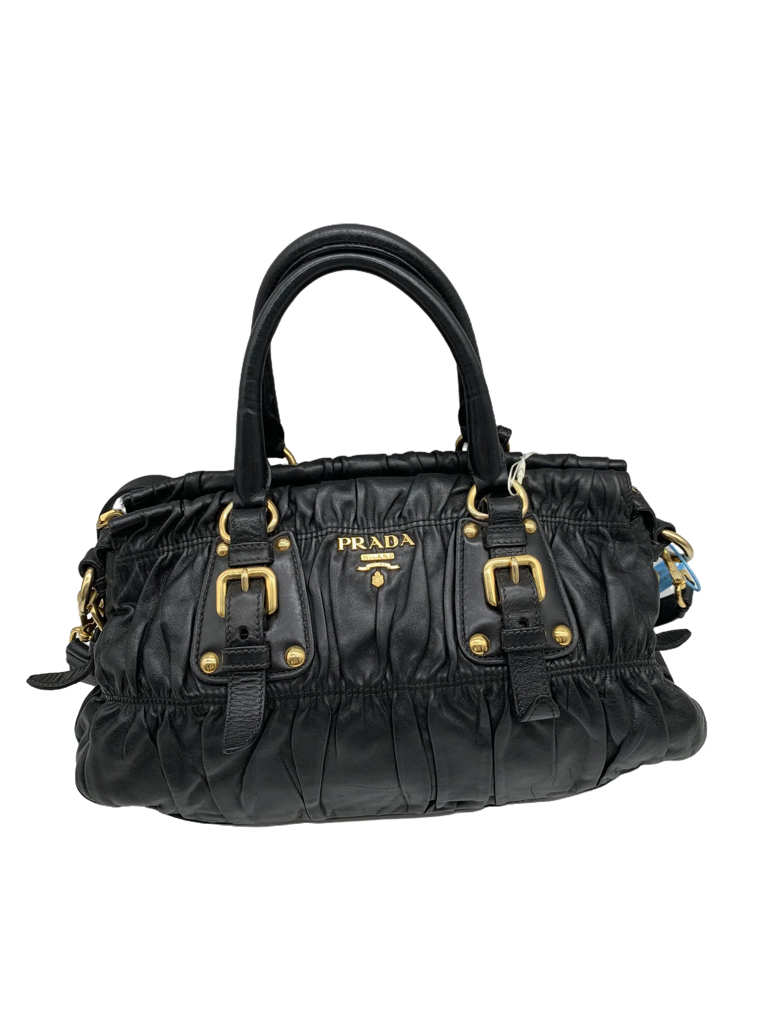 Pre-owned PRADA Black Ruched Horizontal Boston Handbag/WJ06214307/4307