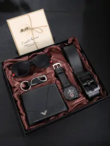 Men's Gift Box Set, Personalized Square Watch, Trendy Sunglasses, Leather Belt, Practical Wallet & Keychain, Casual Style, All Seasons, Men Accessories