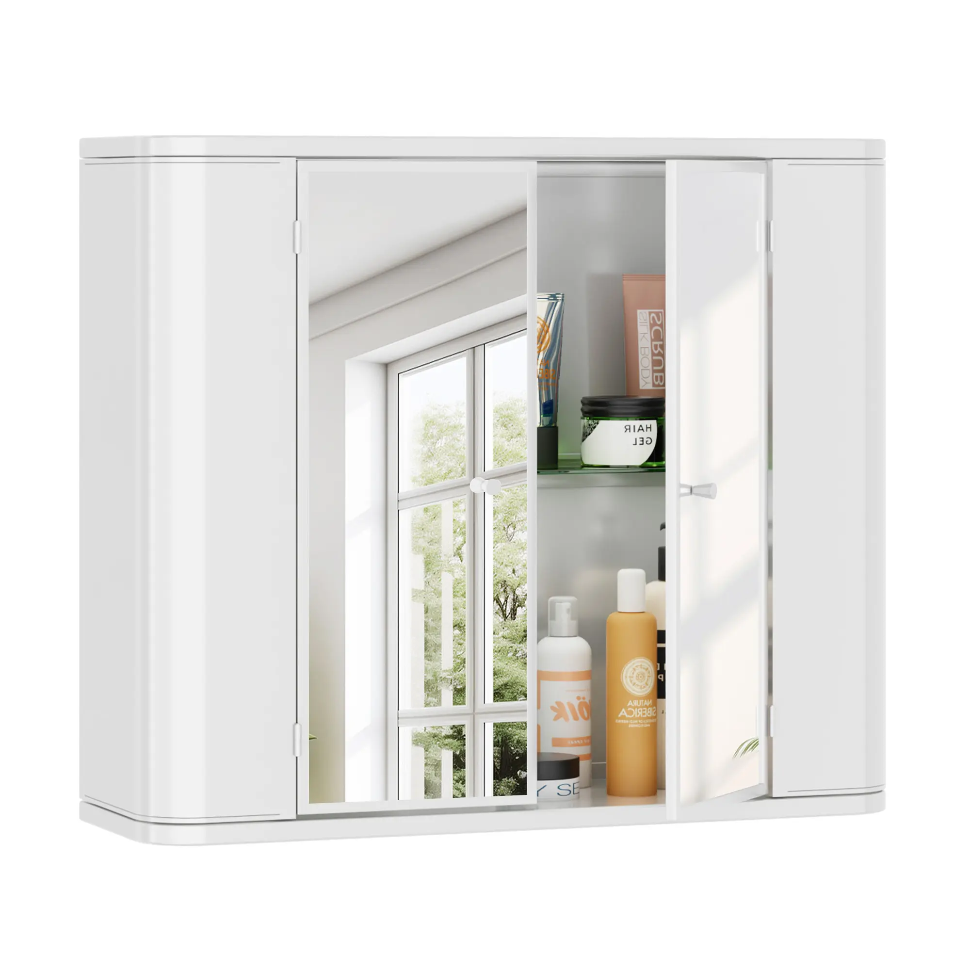Bathroom Mirror Cabinet, Moisture-Proof Mold-Resistant Iron Medicine Cabinet with Large Storage & Safe Rounded Corner