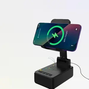 3-in-1 Speaker Phone Holder USB with Wireless Charger, Phone Stand, and Bluetooth Speaker Cellphone Devices Foldable Accessories Compact Mount