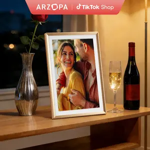 ARZOPA 14.0" Gold Digital Photo Frame Free Unlimited Cloud Storage Touch Screen Auto-Rotate 120s Video Slideshow for Family Friends Couples Nostalgic Memories Display Decor