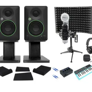 Rockville Pro Sound Studio Kit with Monitor Speakers Microphone Headphones and Accessories for Recording and Mixing