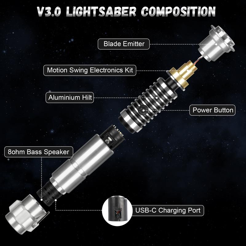 Lightsaber Crystal Heavy Duty Dueling Saber XRGB 3.0 Smooth Swing Light Saber Motion Control 16 Sound Fonts RGB Color Changing Force FX Sword Aluminum Hilt for Adults Valentine's Day Gift