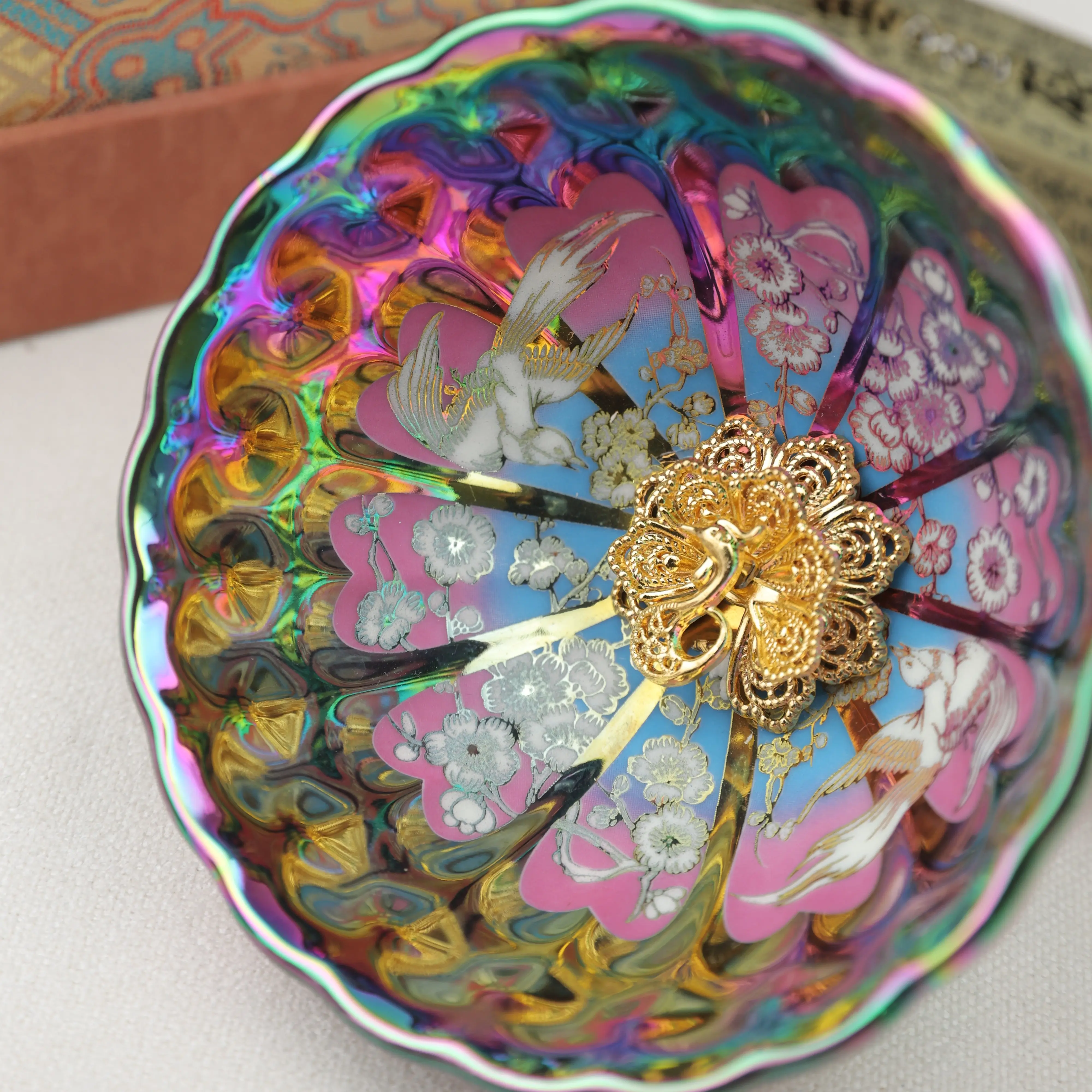 Handcrafted JianZhan Tenmoku Tea Cup Iridescent Rainbow Glaze Kiln Fired Ceramic Bowl