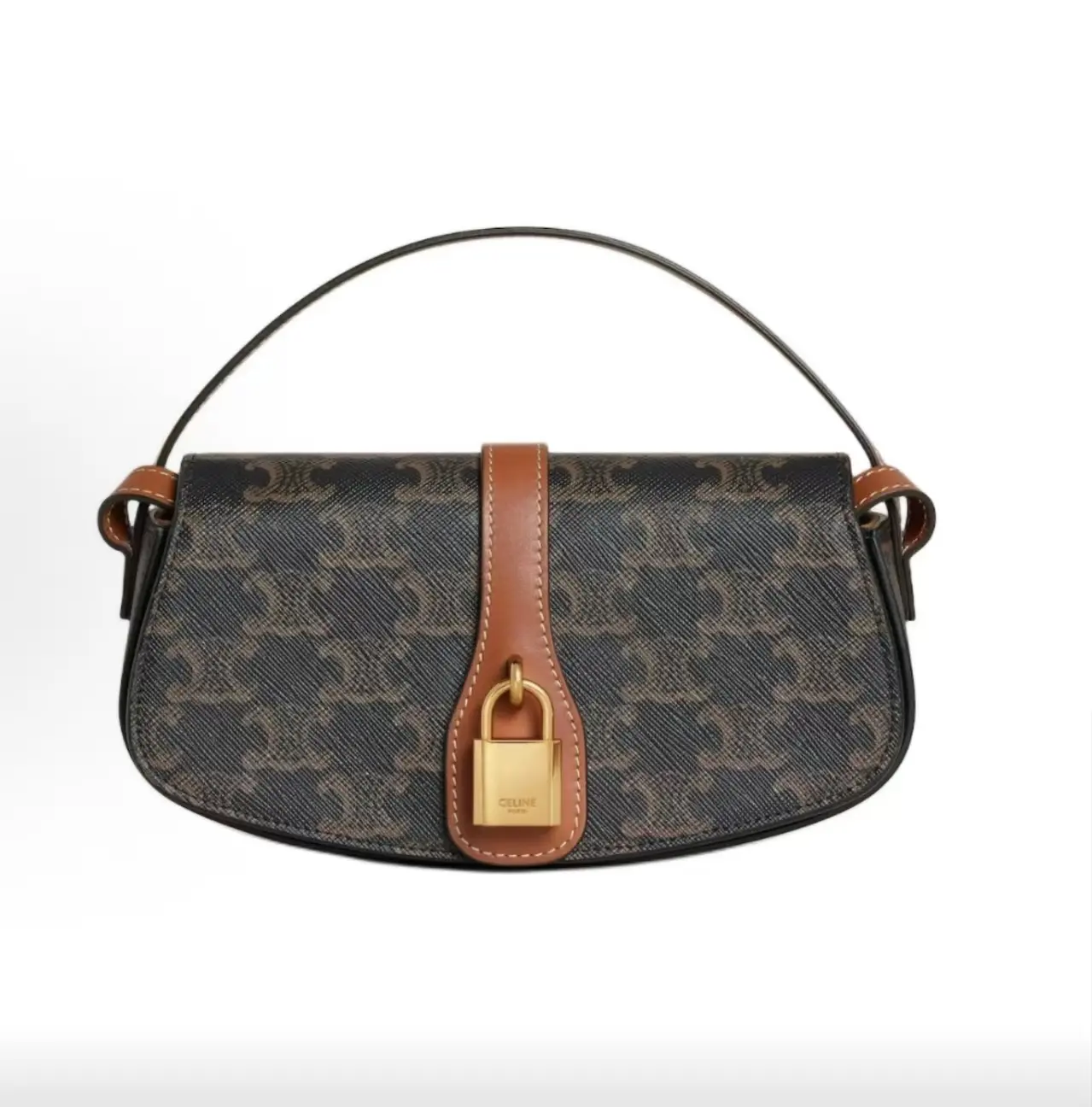 Pre-owned Celine Mini Tabou Triomphe Canvas Gold Tone Lock Baguette Top Handle Shoulder Bag