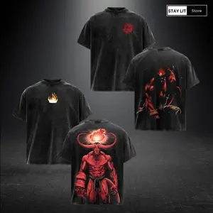 Hellboy 3v Limited Edition Gotham Vigilante Vintage Washed Tee | Superhero Graphic T-shirt, Double-Sided Print, Retro Acid Wash Cotton Streetwear for Comic Fans & Superhero Lovers